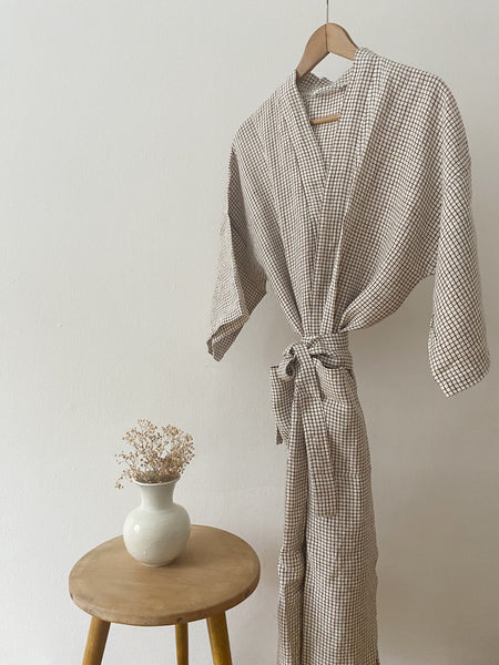Linen Kimono marron checks