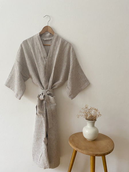 Linen Kimono marron checks