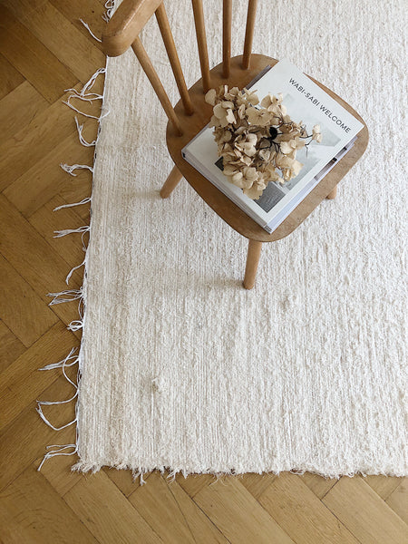 Handwoven Carpet with Fringes beige